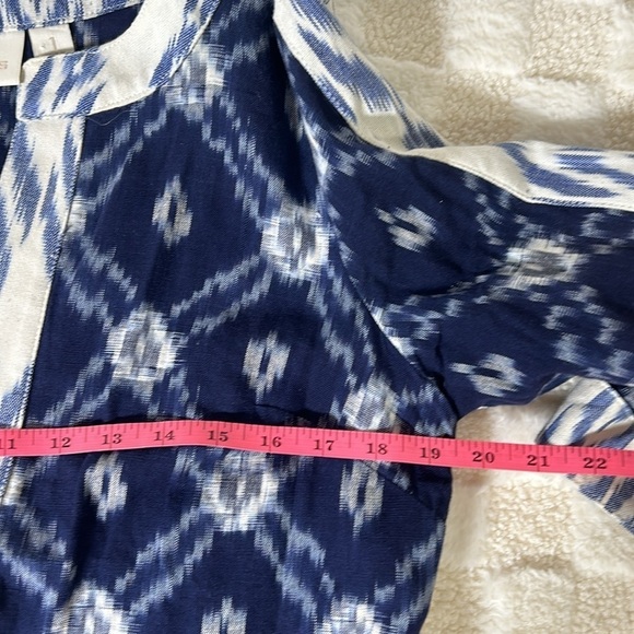 Chico’s Women’s Ikat Print Cotton Open Blazer Navy White Lightweight Size 1 M - Picture 6 of 8